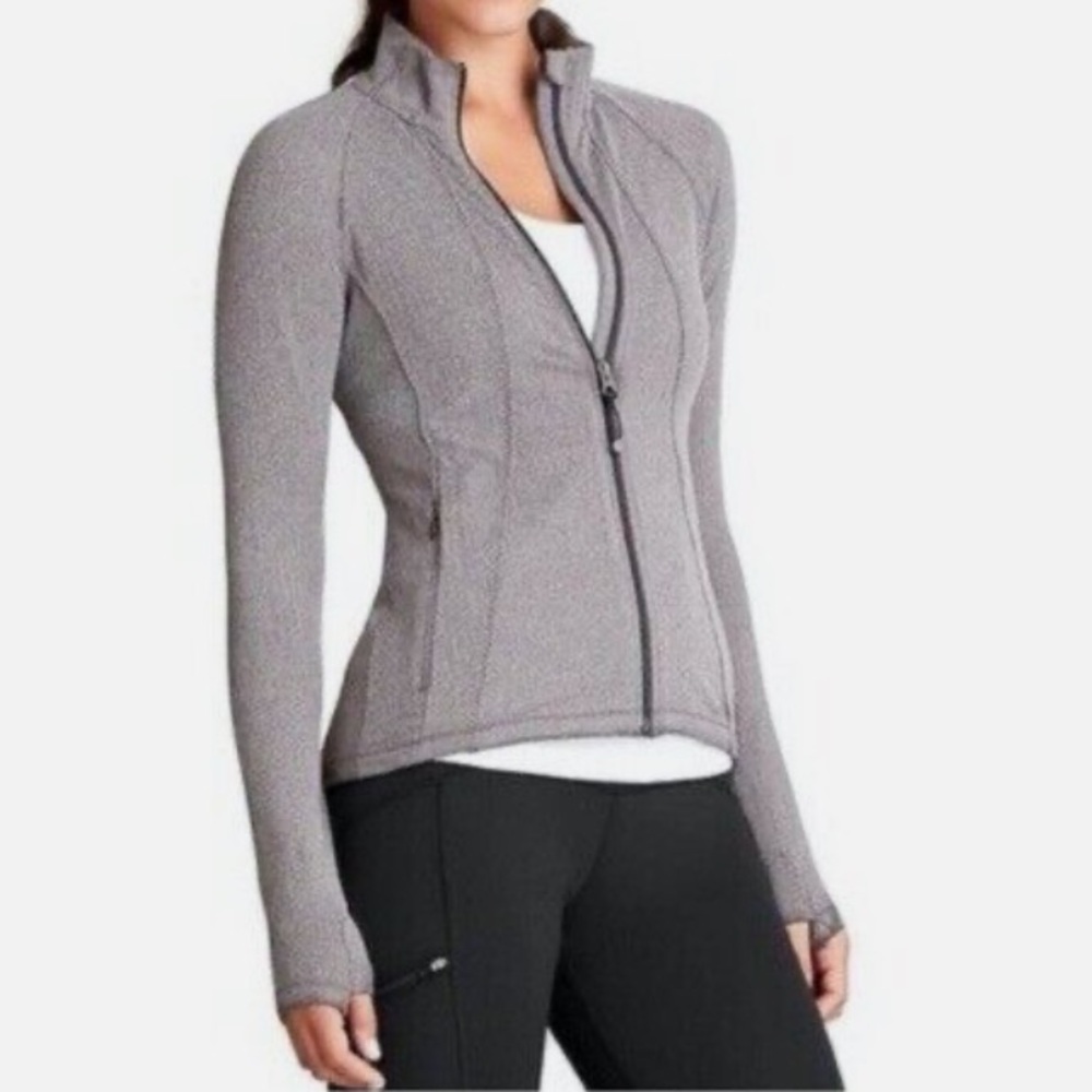 Athleta Criss Cross Hope Fitted Zip Up Gray Double Herringbone Jacket